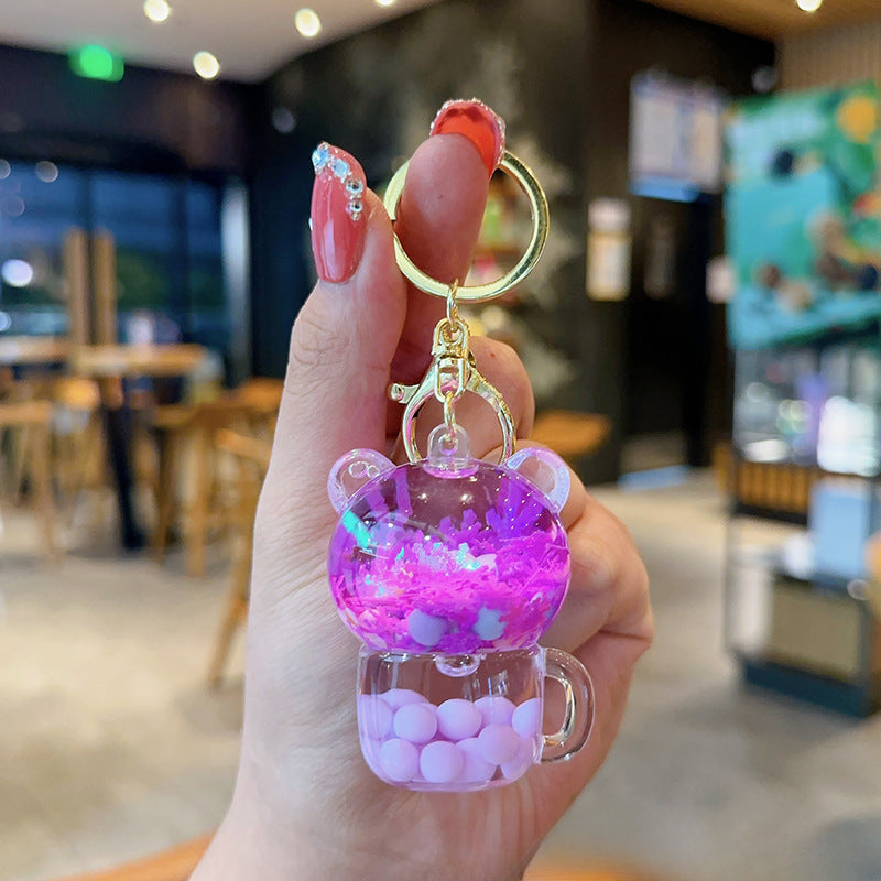 Wholesale Transparent Acrylic Quicksand Bear Cup Keychain